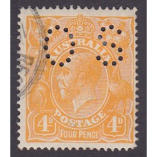 Australian    King George V    4d Orange   Single Crown WMK  Perf O.S. Plate Variety 2L56..